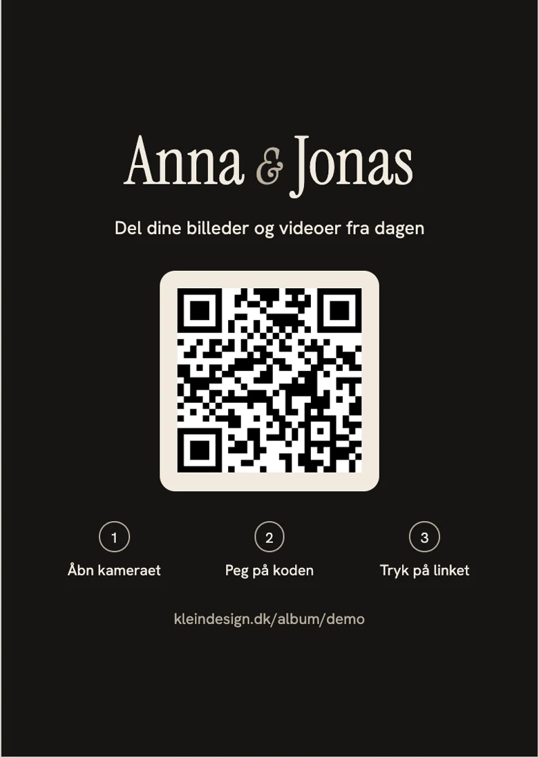 QR-kort med navnene Anna og Jonas og en QR-kode